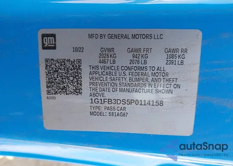 2023 Chevrolet Camaro Rwd 1Lt z USA, uszkodzony, nr VIN 1G1FB3DS5P0114158